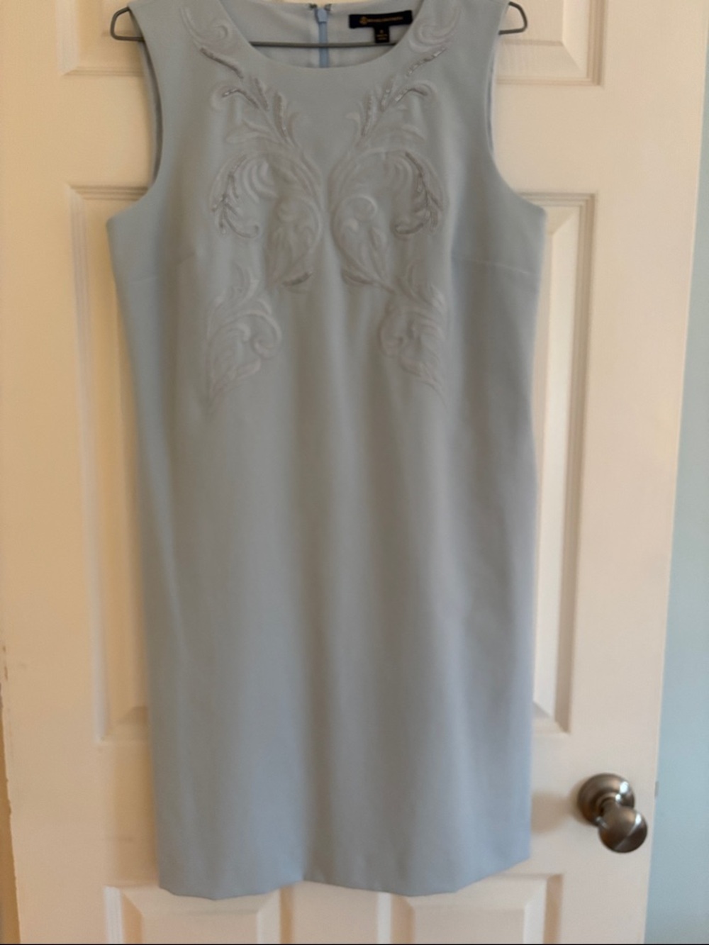 Sleeveless Embroidered Shift Dress - Light Blue